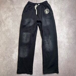 Hellstar Studios Washed Black Distressed Graphic Sweatpants Mens Medium *flaw